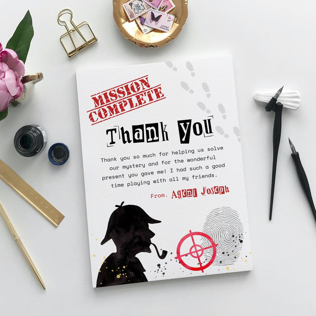 Editable Spy Birthday Thank You Card, Modern Secret Agent Party Thank ...