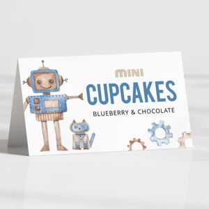 Etiquetas editables de comida de cumpleaños de robot, tarjeta de lugar de fiesta de robot, tarjeta de mesa de robot, cumpleaños de niño, descarga instantánea, plantilla imprimible, #H010