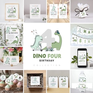 Editable Dinosaur Birthday Bundle, Dinosaur Party Collection, Dinosaur Birthday Decorations, Instant Download, Printable template, #H024