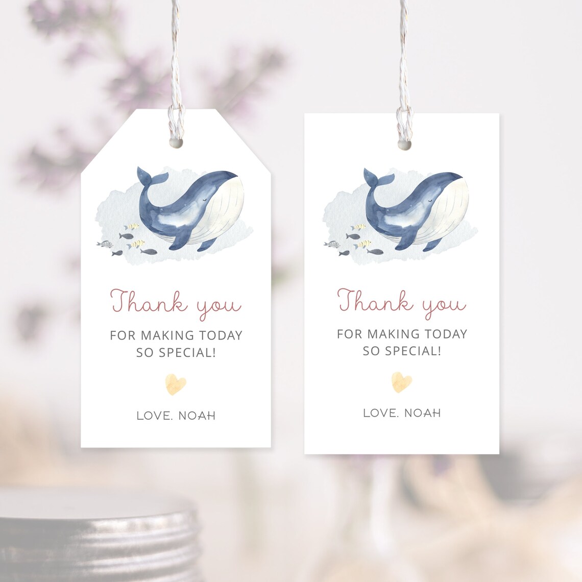 Editable Whale Birthday Favor Tags Ocean Party Thank You - Etsy