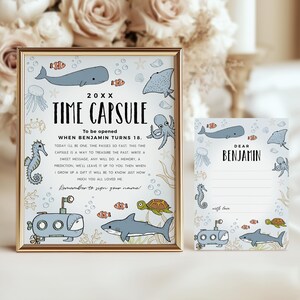 Cartello "Capsula del tempo sotto il mare", biglietto con messaggio coordinato, festa "Ocean Them", download immediato, modello modificabile/stampabile, #H063