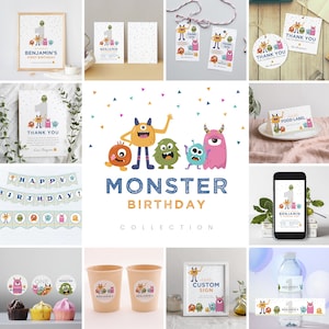 Editable Monster Birthday Bundle, Monster Party Collection, Little Monster Birthday Decorations, Instant Download, Printable template, #H017