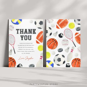 Sports Theme Birthday Thank You Card, All Star Party Thank You Note ...