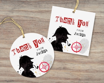 Editable Spy Birthday Favor Tags, Secret Agent Party Gift Tags, Boy Birthday Decoration, 2x2, Instant Download, Printable template, #H039