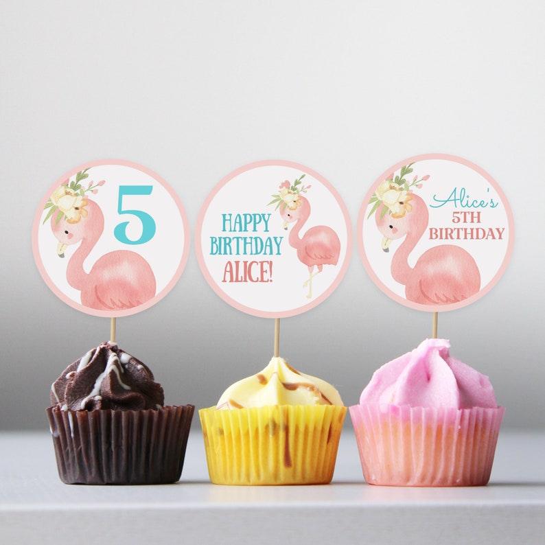 Editable Flamingo Cupcake Toppers Pink Cupcake Toppers - Etsy
