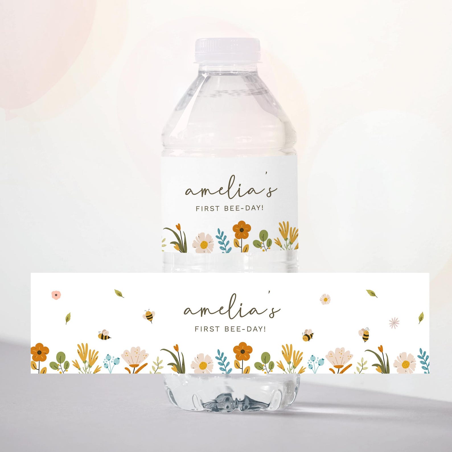 Bee Birthday Water Bottle Label, Bogo Floral Party Label, Girl Birthday ...