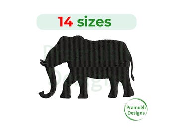 Elephant Embroidery Design (1–7.5 inch) – Mini Elephant, Silhouette, Animal Embroidery, Instant Download Digital File