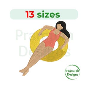 Lady swimming ring embroidery design (1.5–7.5 inch) – Machine Embroidery, Instant Download Digital File