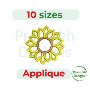 Sunflower Applique Embroidery Design (3–7.5 inch) – Flower & Monogram Applique, Machine Embroidery Design, Instant Download