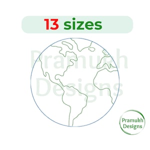 Earth Embroidery design. Earth Outline design. Earth Silhouette. Mini Earth.  Earth Globe Embroidery design. World embroidery.