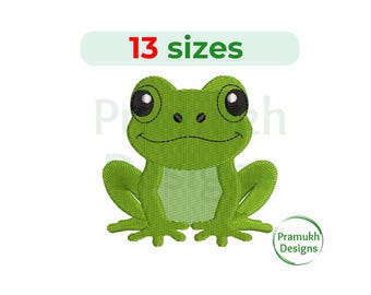 Frosch-Stickdatei. Mini Frosch zum Sticken. Grüner Frosch Embroidery. Tier Stickerei Design. Niedliches Frosch Design. Frosch Füllstich.
