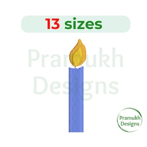 May include: A blue candle with a yellow flame. The text "13 sizes" is above the candle.