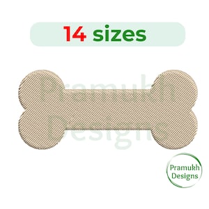 May include: A tan-coloured dog bone design with a textured appearance. The image includes the text "14 sizes" in red and green, and a logo that says "Pramukh Designs".