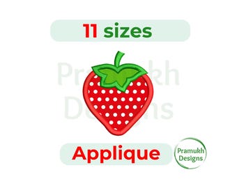 Strawberry Applique Embroidery Design (2.5–7.5 inch) – Fruit Embroidery, Machine Applique Design, Digital Download File