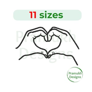 Herz Hände Stickdatei. Herz Hände mini. Herz Hände Silhouette. Stickdatei für die Stickmaschine. Valentinstag Stickerei.