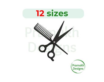 Comb and Scissors Embroidery Design (2–7.5 inch) – Barber Silhouette, Machine Embroidery, Instant Download Digital File