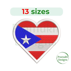 Puerto Rico flag heart embroidery design. Puerto Rico heart mini. Puerto Rico heart Silhouette. Puerto Rico embroidery. Flag embroidery.