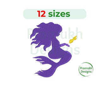 Cute Mermaid Embroidery Design (2–7.5 inch) – Mini Mermaid, Machine Embroidery, Instant Download Digital File