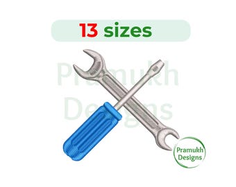 Disegno per ricamo di strumenti (1,5–7,5 pollici) – Mini cacciavite e chiave inglese, Silhouette, ricamo a macchina, download immediato