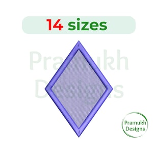 May include: A blue diamond shape with a textured surface. The image includes the text "14 sizes" and "Pramukh Designs".