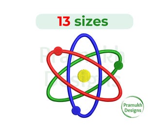 Atom Embroidery Design (1.5–7.5 inch) – Mini Atom, Silhouette, Science Symbol, Machine Embroidery, Instant Download Digital File