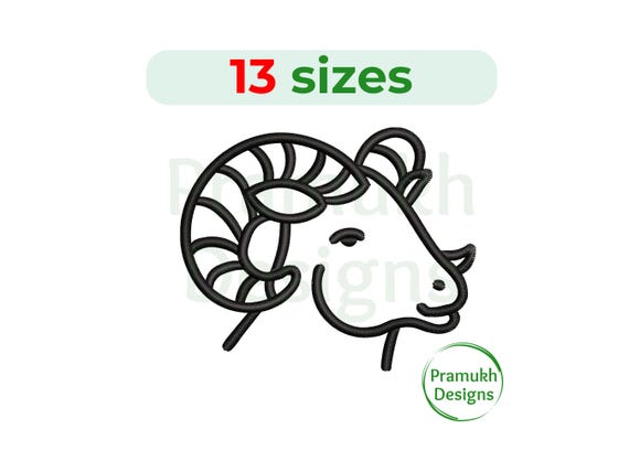 Ram Head Outline Embroidery Design (1.5-7.5 Inch) – Mini Ram Head