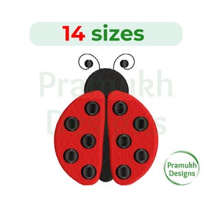 Puede incluir: Una mariquita roja con manchas negras y antenas negras. La mariquita está bordada y tiene un cuerpo negro.