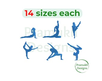 Yoga Poses Stickmuster (14 Größen) - Yoga Silhouette, Mini Yoga, Yoga Bundle, Maschinenstickerei, Instant Download, digitale Datei
