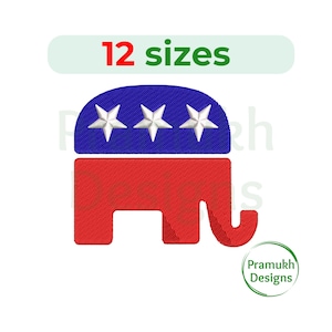 Republican Embroidery Design. Republican elephant design. Republican Silhouette. Republican mini, Machine Embroidery Design.