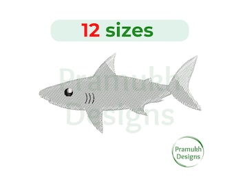 Shark Embroidery Design (2–7.5 inch) – Mini Shark Silhouette, Fish Embroidery, Jaws Design, Filled Stitch, Instant Download
