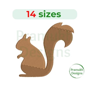 Peut inclure: Silhouette brune d'un écureuil avec une queue touffue. L'image est destinée à la broderie et est disponible en 14 tailles.