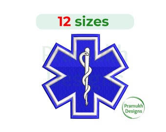 Star of Life Embroidery Design. Machine Embroidery Design. Rescue Embroidery Design. Paramedic design. Medical Embroidery.
