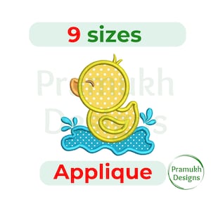 Rubber Ducky Applique Embroidery Design (3.5–7.5 inch) – Splashing Baby Boy/Girl Duck, Machine Embroidery Design, Instant Download