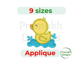 Rubber Ducky Applique Embroidery Design (3.5–7.5 inch) – Splashing Baby Boy/Girl Duck, Machine Embroidery Design, Instant Download