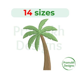 Peut inclure: Un motif de broderie de palmier vert avec un tronc brun. Le motif est disponible en 14 tailles.