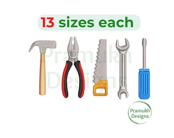 Disegno per ricamo con set di strumenti (13 misure) – Silhouette di strumenti, mini strumenti, ricamo meccanico, file digitale con download immediato