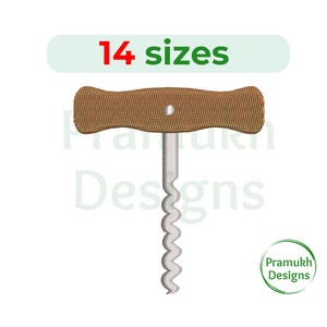 May include: A brown wooden handled corkscrew with a silver metal screw. The image includes the text "14 sizes".