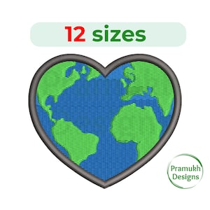 Earth Heart Embroidery design. Heart Earth Silhouette. Mini Earth. Heart Globe design. Machine Embroidery Design. Planet Embroidery design.