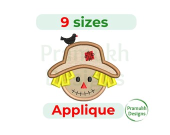 Scarecrow Applique Embroidery Design (3.5–7.5 inch) – Autumn Embroidery, Machine Applique Design, Digital File