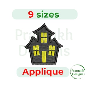 Diseño de bordado de apliques de casa embrujada (3,5-7,5 pulgadas): bordado espeluznante, diseño de apliques a máquina, archivo digital