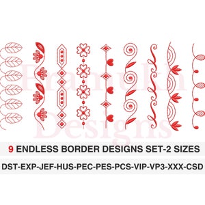 9 Embroidery Border Designs Bundle - 2 Sizes - instant digital download