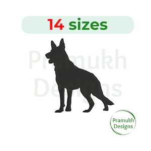 May include: Black silhouette of a German Shepherd dog. The image includes the text "14 sizes".