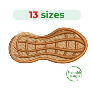May include: A brown peanut-shaped embroidery design with a textured surface and 13 sizes available.  The design is perfect for creating patches, appliques, or other crafts.
