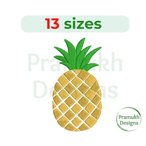 May include: Embroidered pineapple design in yellow and green, with the text "13 sizes" above it and "Pramukh Designs" below it.