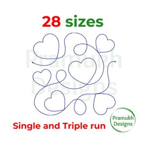 Herz Quilt Block Stickdatei. Herz Quilt Blockstickerei. Run and Bean ist ein gequiltetes Blockmuster.