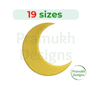 May include: A gold crescent moon embroidery design available in 19 sizes.