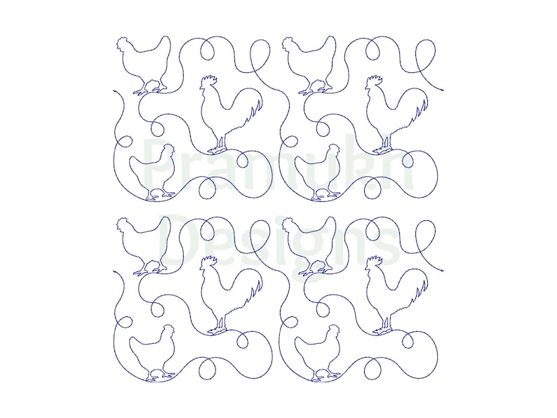 Rooster and Chicken End to End Quilting Embroidery Design | Edge to ...