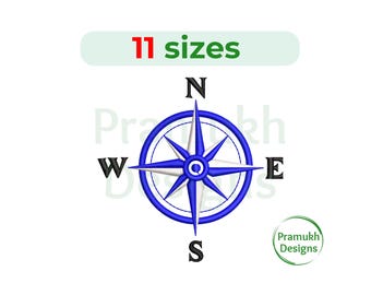 Design de bordado de bússola (2,5–7,5 polegadas) – Mini bússola náutica, símbolo, bordado à máquina, download instantâneo de arquivo digital