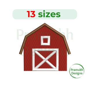 May include: Red barn with a white door and a small window. The barn is a simple design with a brown roof and white trim. 13 sizes.