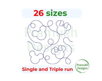 Mickey and Minnie End to End Quilting Embroidery Design | Edge to Edge Quilt Block for Longarm and Embroidery Machines